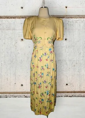 OLIVIA ROSE Floral Embroidered Yellow Maxi Dress 6 Cottage Core PETITE Vintage • $34.99