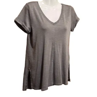 J.Jill Womens T-shirt 100% Pima Cotton V-Neck XS Gray/Green Textured Cuffed • $18.99