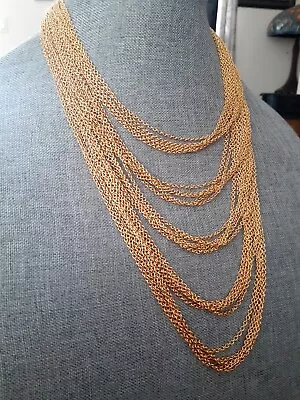 Vintage Multi Chain Waterfall Necklace. Layered Gold Tone Festoon Style • $21