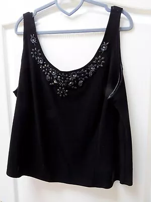 Marks & Spencer Autograph Cami Velvet Top UK 22 Black Beaded Diamante Occasion • £22.99