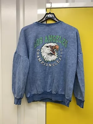 Women’s American Eagle Print Acid Wash Blue Jumper Sweater Size M 10-12 Retro • £15