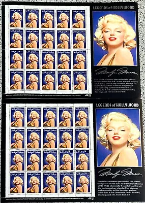 1995 USPS MARILYN MONROE STAMPS LEGENDS OF HOLLYWOOD SHEET OF 20 Set Of 2 • $9.58