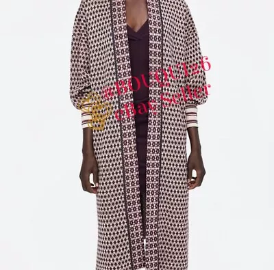 Zara Nwt Special Edition Long Jacquard Knit Coat Cardigan Size: S Ref:1822/108 • $120