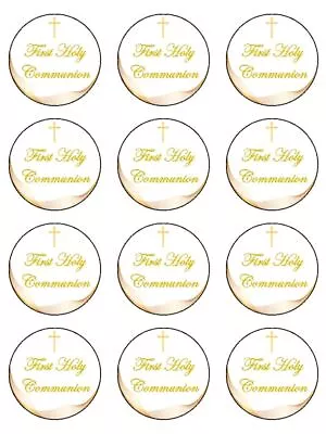 £4.19 • Buy First Holy Communion Gold Religious Edible Cupcake Toppers Wafer Or Icing X 12