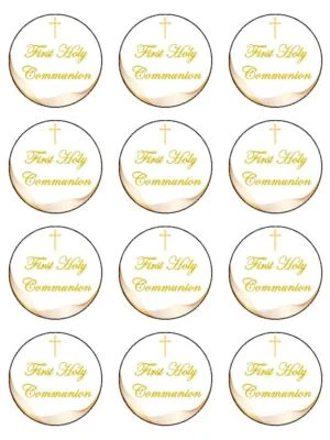 £4.19 • Buy First Holy Communion Gold Religious Edible Cupcake Toppers Wafer Or Icing X 12