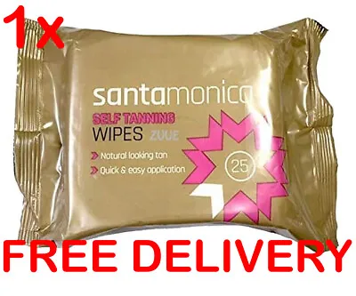 SANTA MONICA 25x QUICK 'N' EASY SELF TANNING WIPES TOWELS NATURAL LOOKING TAN • £6.95