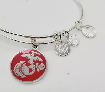 Alex And Ani Red US Marine Corps Shiny Silver Tone Charm Bracelet • $13.28