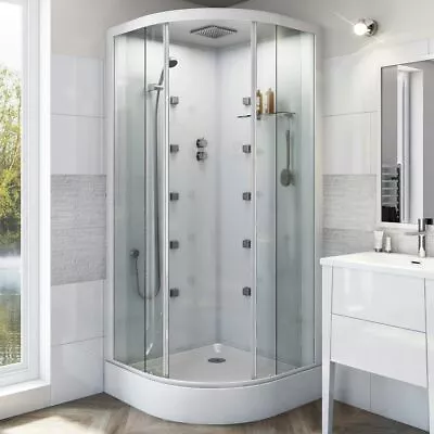 Mode Quadrant White Glass Backed Hydro Massage Shower Cabin 900 X 900 • £539.10