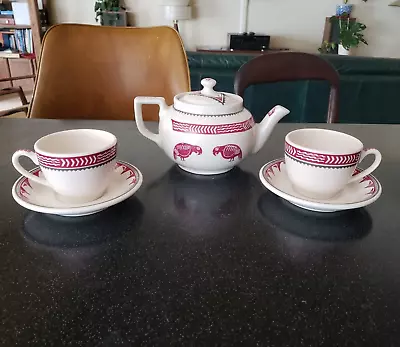 Ancient Mimbreño SANTA FE DINING CAR TEAPOT COFFEE CUPS RAILROAD WARE MIMBRENO • $139.95