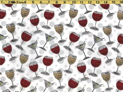 $8.95 • Buy WHITE WINE, RED WINE, MARTINI Fabric, 100% Cotton, Cocktail Fabric  By The Yard