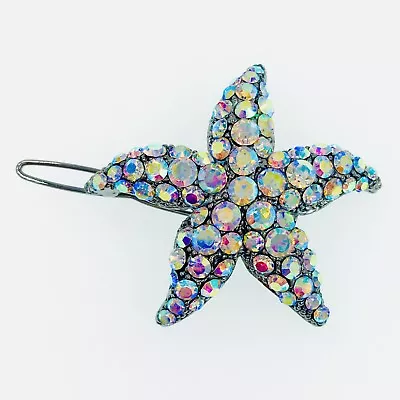 Hair Clip Use Swarovski Crystal Hairpin Starfish Sea Star Mermaid GUN Black AB • $13.99