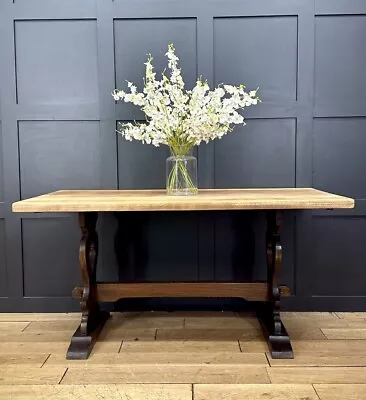 Vintage Oak Refectory Dining Table  /  Reprodux/ Rustic Farmhouse Kitchen Table • £395