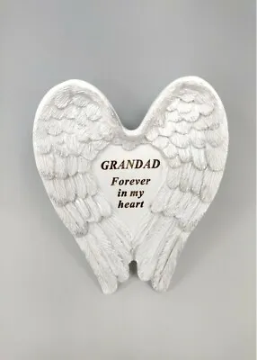 Memorial Grandad White Silver Angel Wings Stone Plaque Funeral Cemetery Rip • £5.99