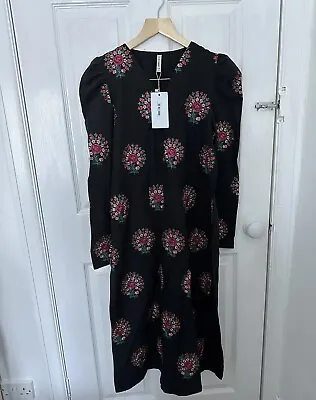 Ethnic Sapphire Pakistani Designer Floral Kurta Suit Black 2 Piece Small Eid • £19