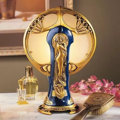 Art Nouveau Woman Lighted Sculpture French Parisian Boudoir Lamp Blue/Gold • $93.60