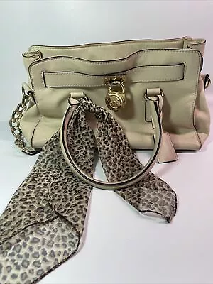 MICHAEL KORS  Medium Beige MONOGRAM LOGO Gold CHAIN  BAG L • $52.50