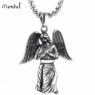 MENDEL Mens Christian Praying Hands Angel Wings Necklace Pendant Stainless Steel • $11.99