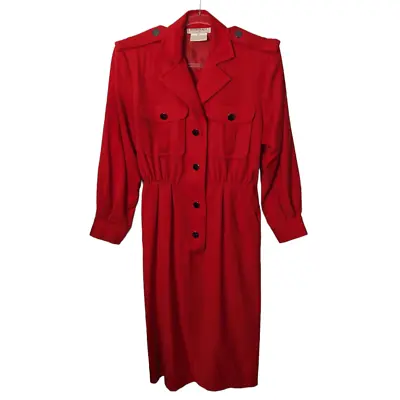 Vintage 80's Yves Saint Laurent Red Wool Collared Shirt Dress Made In France 42 • $295