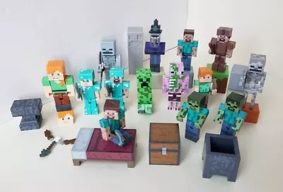 Minecraft Lot Of 14 Figures 3 Inch And 3.5 Inch + Accessories Blocks Weapons • $19.90