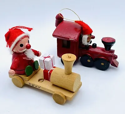 Lot Of 2 Vintage Miniature Wooden Ornaments Santa Train Dark Skinned Santa 3  • $8.79