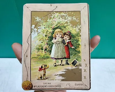 McLaughlin Coffee Adv Trade Card BEWARE OF THE DOG Little Girls Dog 1890s  • $29.95
