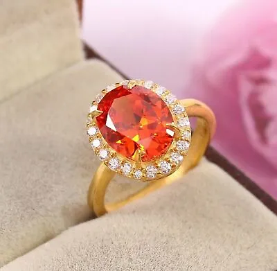 Sterling Silver Natural Certified 4Ct Orange Padparadscha & White Sapphire Ring • £34.10