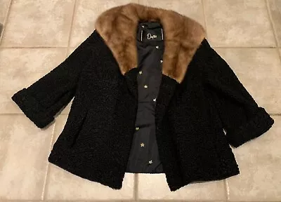 VINTAGE 70's Dayton's Black Coat With Fur Accents Black Brown RARE Women’s • $84.95