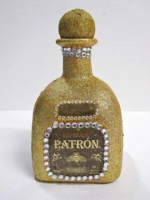 Empty Yellow Gold Bedazzled Bottle Of Patron Tequila Decorative Collectible • $32.95