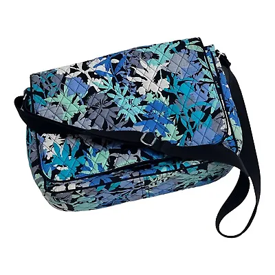 Vera Bradley Messenger Bag Blue Floral Crossbody Laptop Book Bag • $45