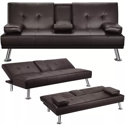 Modern Faux Leather Futon Sofa Couch Bed Convertible Loveseat Sleeper Espresso • $179.99