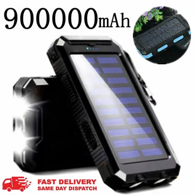 $6.99 • Buy 900000mAh Solar Power Bank 2 USB Fast Charging Battery Pack Charger For Phone