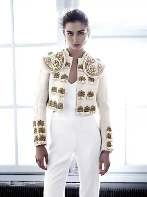 Women Custom Made White Cotton Hand Work Embroidered Matador Jacket Party Outfit • $725.99