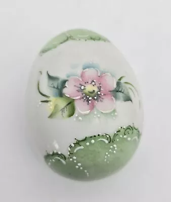 Vintage Porcelain Egg Figurine Hand Decorated  Floral Artisan Signed  • $5.20