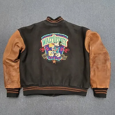 Vtg DISNEY Studios Editions Bomber Varsity Jacket Wool Leather Coat Embroidered  • $129.99