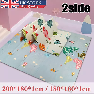 2 Side Baby Play Mat Kids Crawling Soft Folding Cartoon Waterproof Carpet Pads • £12.99