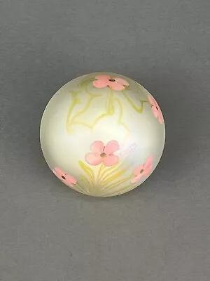 VANDERMARK White Iridescent Glass 2 1/2  Paperweight Pink With Flowers - 1979 • $119