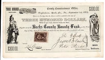 Document 1864 Civil War Bucks County Pennsylvania Enlistment Bounty Fund 1864 #2 • $100