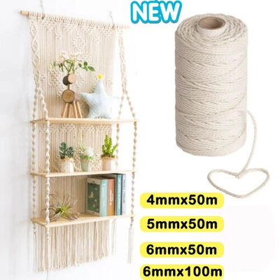 $9.99 • Buy 4/5/6mm Macrame Rope Natural Beige Cotton Twisted Cord Artisan Hand Craft AU