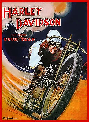 Vintage C1920 Harley Motorcycle Racing Ad Poster Wall Art Print • $13.95