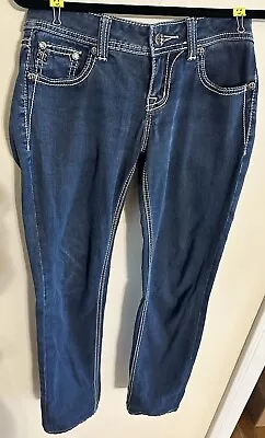 Miss Me Easy Skinny Mid Rise Womens Jeans Size 25 Blue Dark Wash Stretch Bling • $7.44