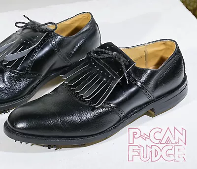 BASS Saddles Vtg Golf Shoes 11.5 D Black Leather Made In USA Footjoy Classics • $69.99