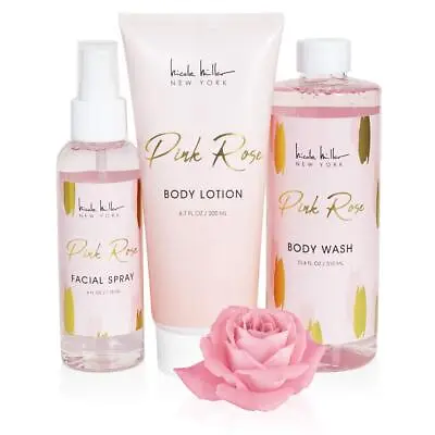 Nicole Miller Pink Rose Body Wash Care Set Lotion Facial Spray Gift Set 3 Pc • $29.99