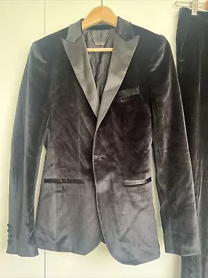 TopMan Suit - Jacket 36 - Trousers 28R - Velvet Black. Warn Once. • £9.99