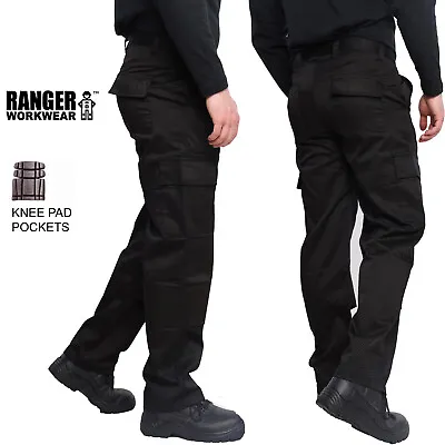 Mens 100% Plain Cargo Work Trousers & Knee Pad Pockets Size 30 To 40 By RANGER • £12.95