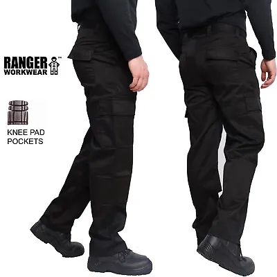 Mens Plain Knee Pad Pockets Cargo Combat Work Trousers Size 30-40 - RANGER PANTS • £12.95