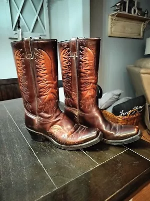 Vintage Wrangler Mens Cowboy Boots Flying Eagle Sunbust Brown Leather Usa 10d • $45