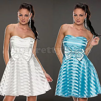 14 Shoulderless 50s Rockabilly Satin Stripe Strapless Skater A-Line Dress  • £18.95