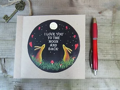 I Love You To The Moon And Back Greeting Card Hare Moon Personalize Anniversary • £3.45