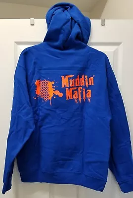 Muddin Mafia Jerzees NuBlend Hoodie Blue With Orange Graphic On Both Sides NEW • $2.99