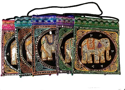 Hippie Travel Bag Sequin Elephant Passport Holder Crossbody Boho Wallet Handmade • $16.52